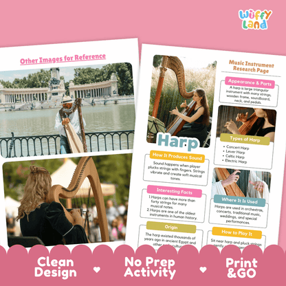 Harp Music Research Page Worksheets