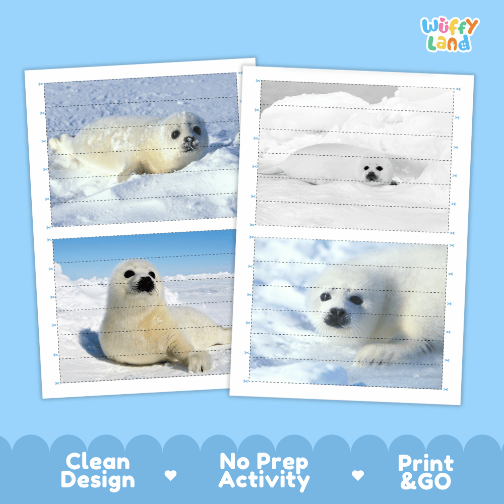 Harp Seal Cut and Match Puzzle Activity Worksheets