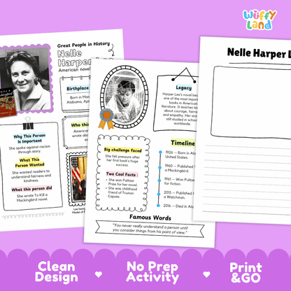 Harper Lee Famous People Research Page Worksheets