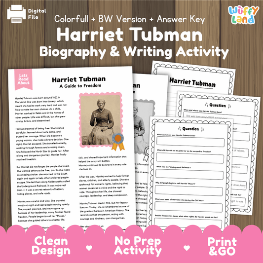 Harriet Tubman Biography and Writing Activity Worksheets