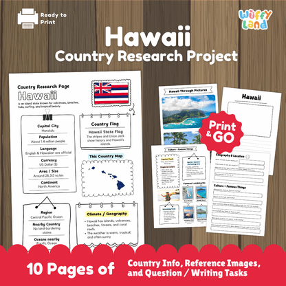 Hawaii Country Research Project Worksheets and Activity Pages