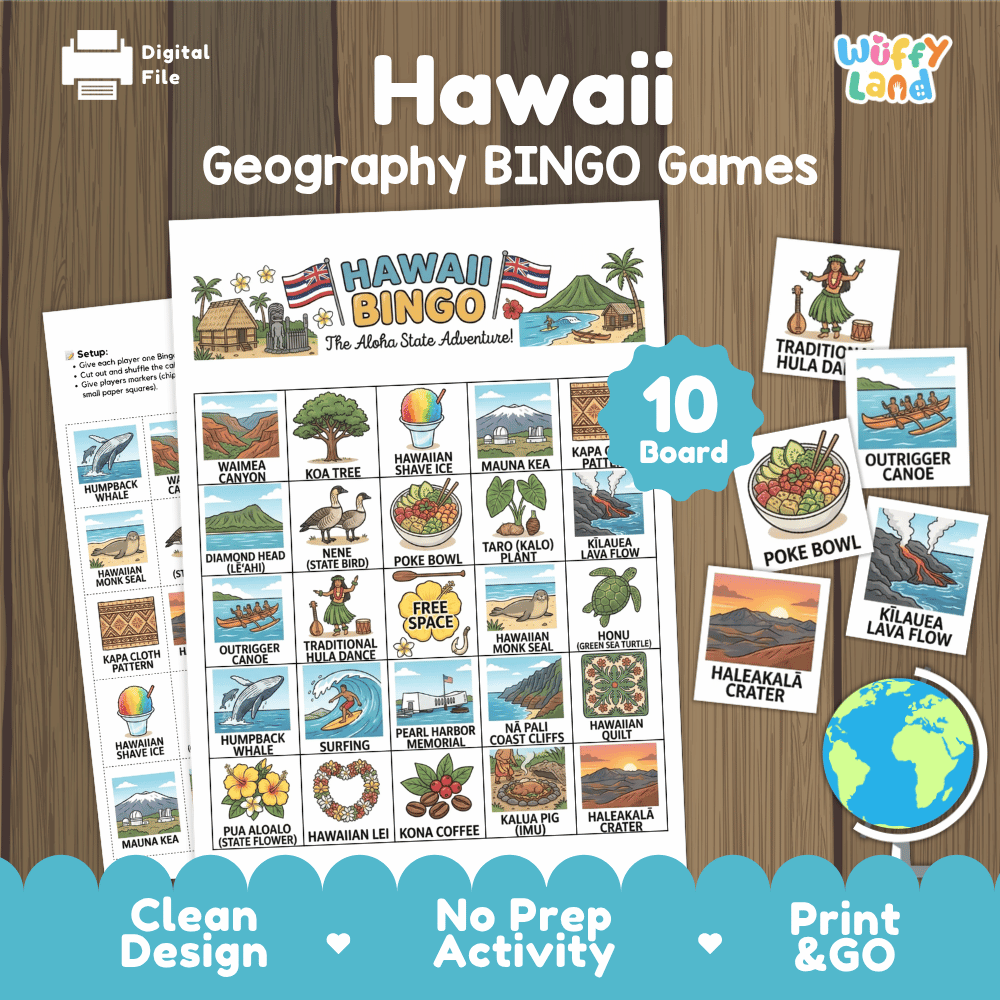 Hawaii Geography BINGO Game The Aloha State Activity Printable Boards