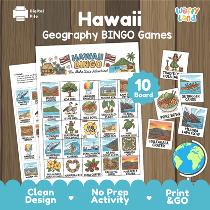 Hawaii Geography BINGO Game The Aloha State Activity Printable Boards