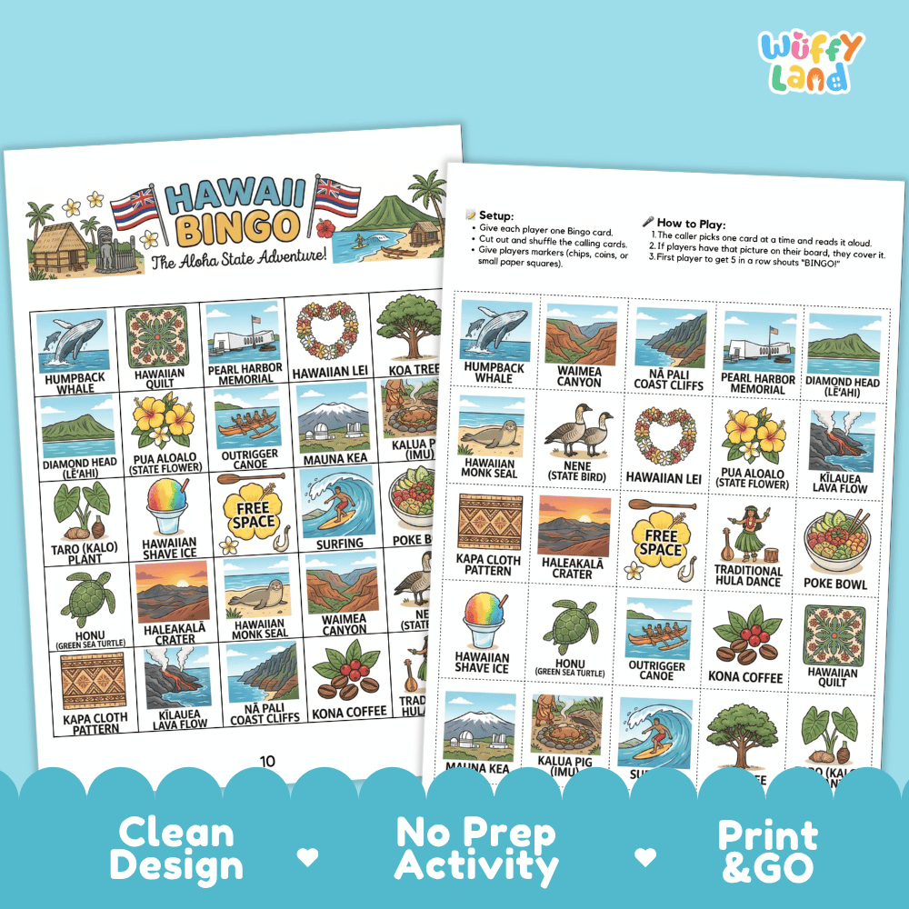 Hawaii Geography BINGO Game The Aloha State Activity Printable Boards