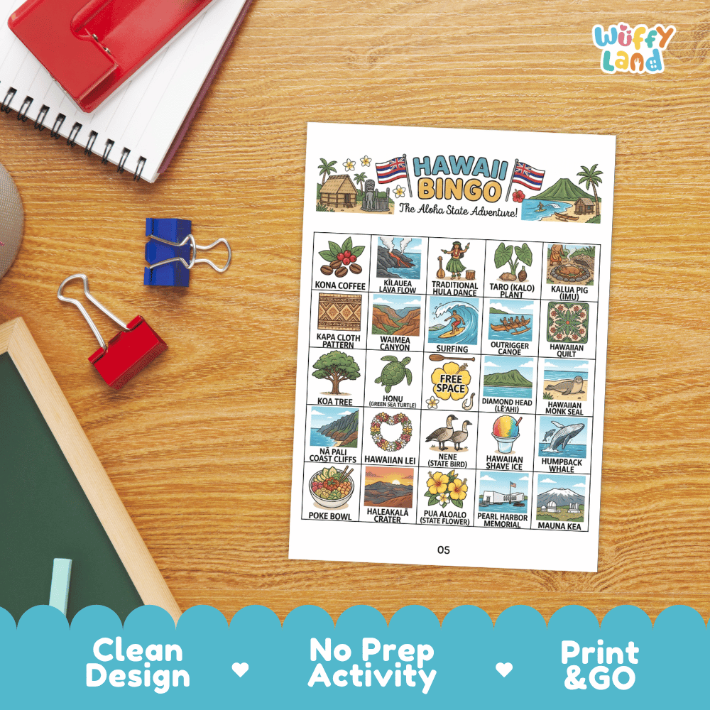 Hawaii Geography BINGO Game The Aloha State Activity Printable Boards