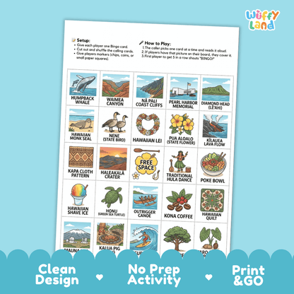 Hawaii Geography BINGO Game The Aloha State Activity Printable Boards