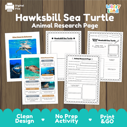 Hawksbill Sea Turtle Animal Research Page Worksheets and Fact Sheet Activity