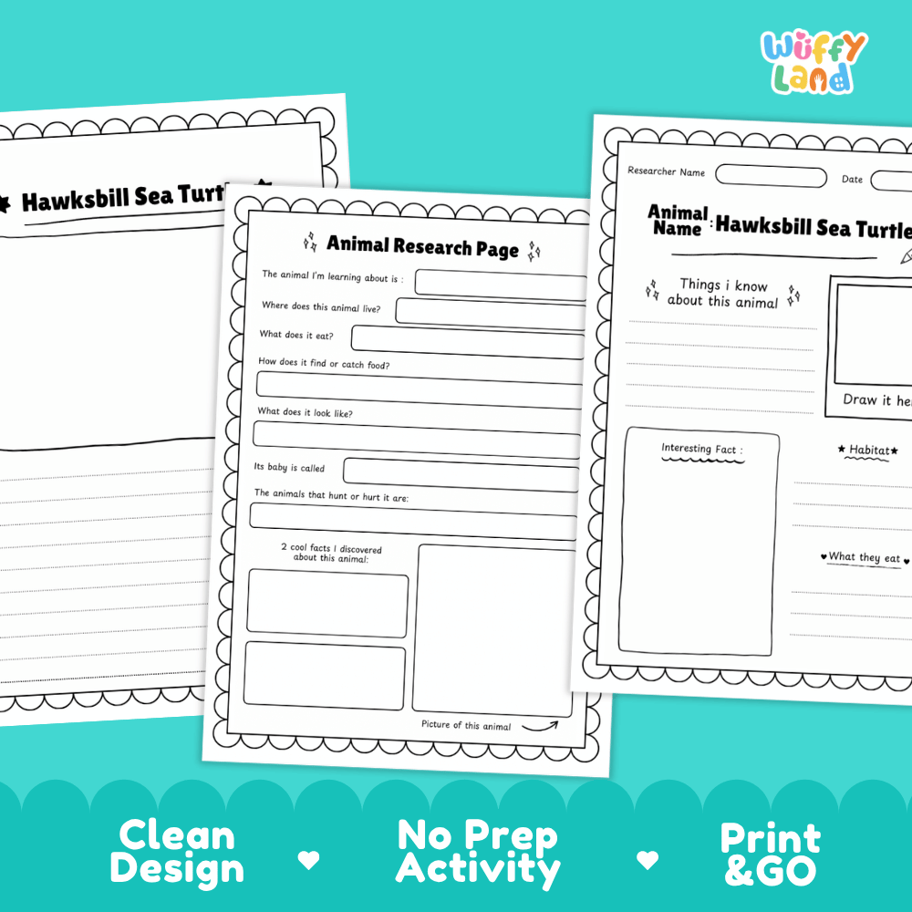 Hawksbill Sea Turtle Animal Research Page Worksheets and Fact Sheet Activity