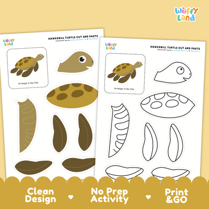 Hawksbill Sea Turtle Cut and Paste Craft and Coloring Activity Worksheets