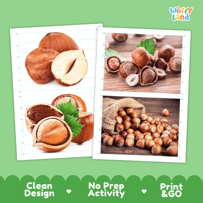 Hazelnut Cut and Match Activity Worksheets | Nuts and Dried Fruits Puzzle Printables