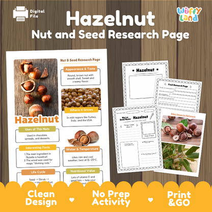 Hazelnut Nut and Seed Research Page Worksheets