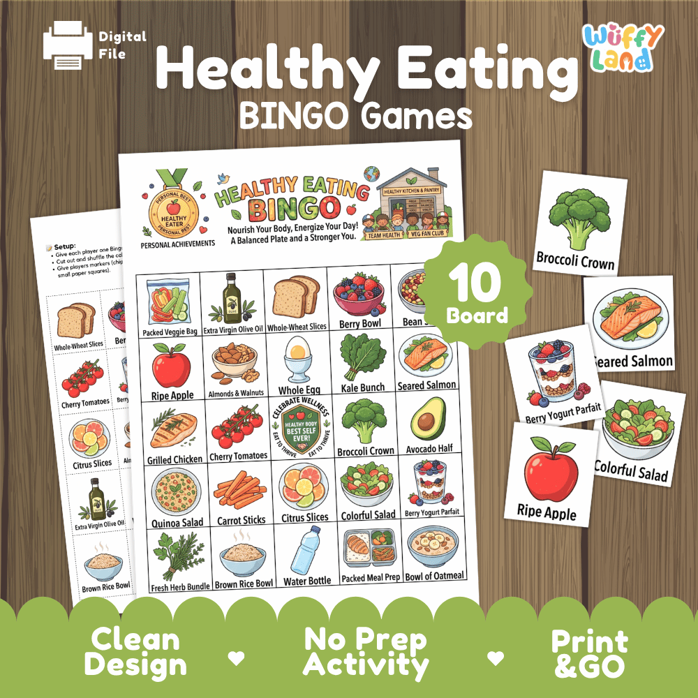 Healthy Eating BINGO Games Printable Nutrition and Food Activity Cards