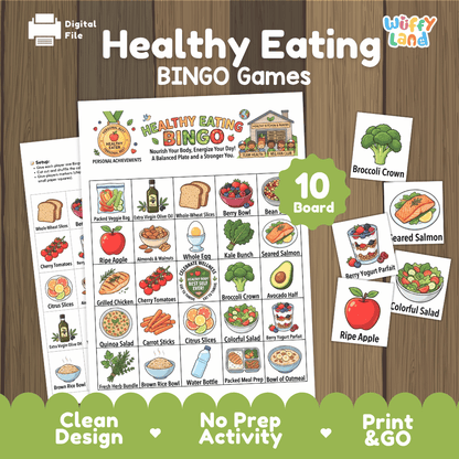 Healthy Eating BINGO Games Printable Nutrition and Food Activity Cards
