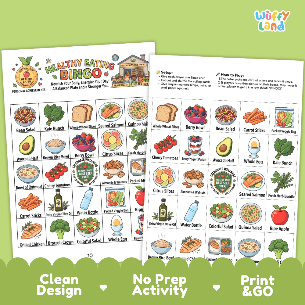 Healthy Eating BINGO Games Printable Nutrition and Food Activity Cards