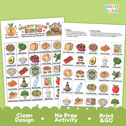 Healthy Eating BINGO Games Printable Nutrition and Food Activity Cards