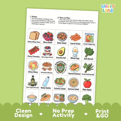 Healthy Eating BINGO Games Printable Nutrition and Food Activity Cards
