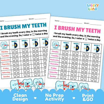 I Brush My Teeth Tracker 4 Week Healthy Habit Chart Printable