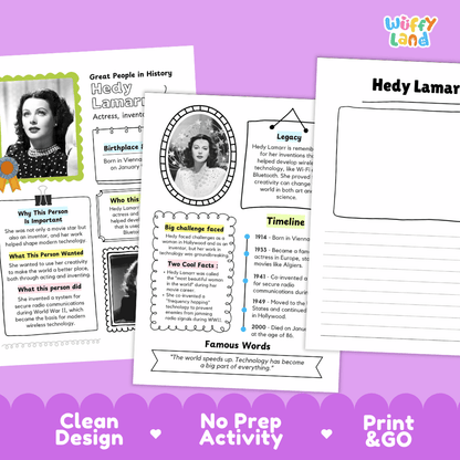 Hedy Lamarr Famous People Research Page Worksheets