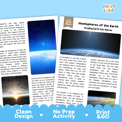 Teacher answer key page showing complete question solutions for hemispheres of the Earth reading comprehension practice