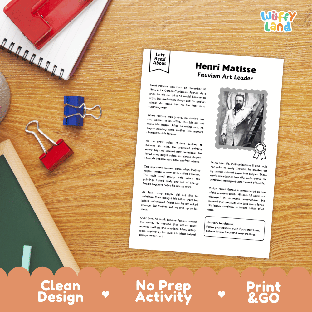 Henri Matisse Biography Reading Passage and Writing Activity Worksheets