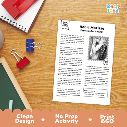 Henri Matisse Biography Reading Passage and Writing Activity Worksheets