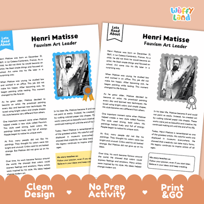 Henri Matisse Biography Reading Passage and Writing Activity Worksheets