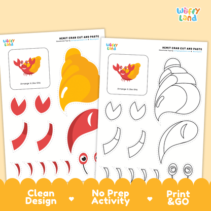 Hermit Crab Cut and Paste Craft and Coloring Activity Worksheets