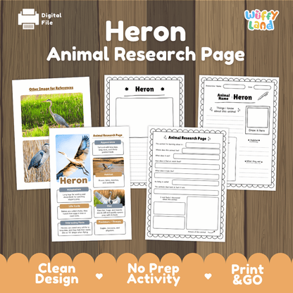 Heron Animal Research Page Worksheets