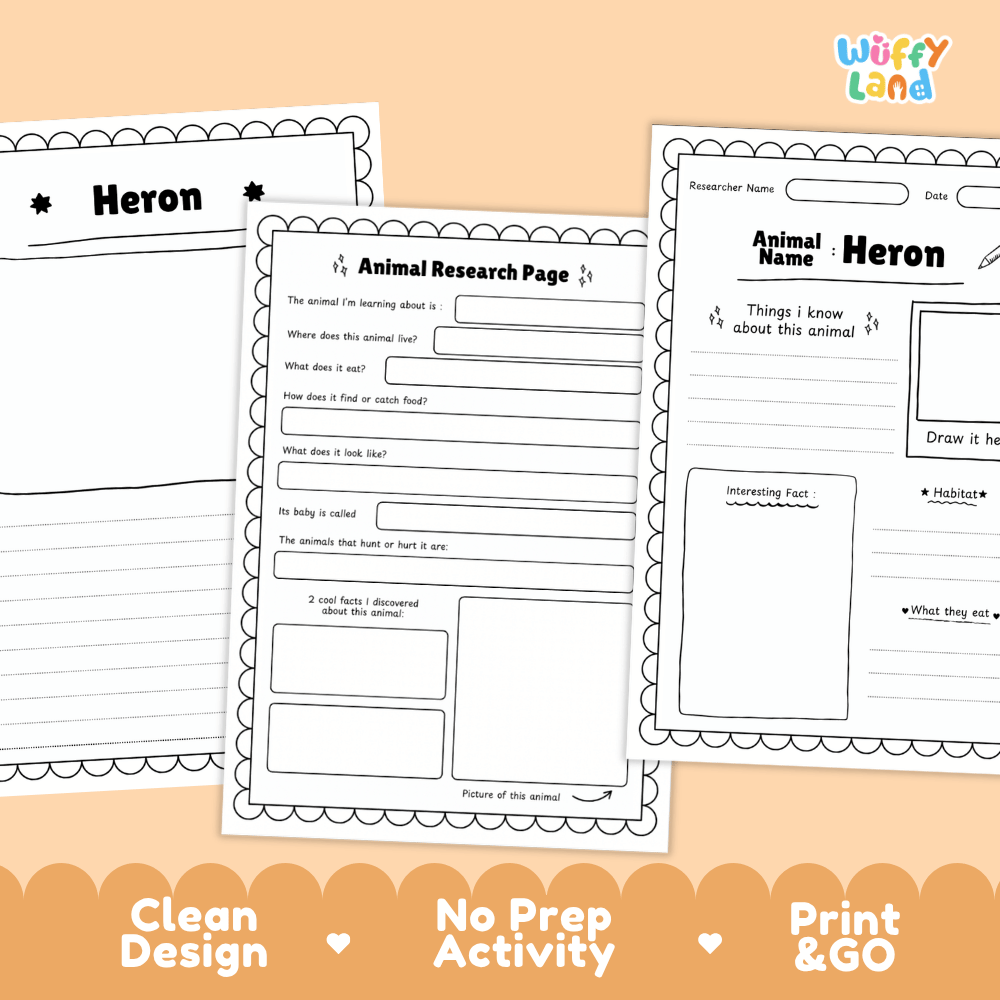 Heron Animal Research Page Worksheets
