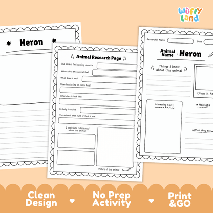Heron Animal Research Page Worksheets