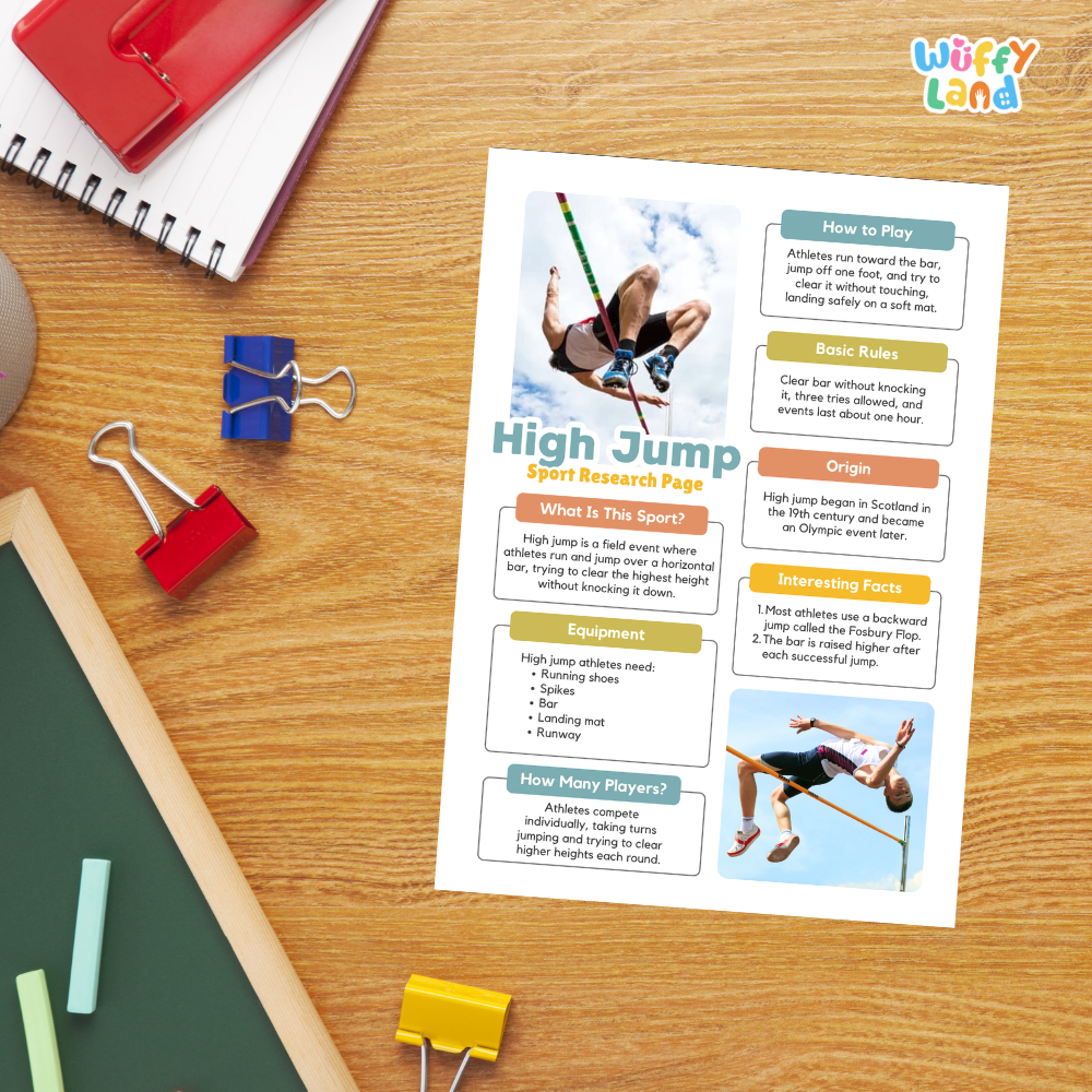 High Jump Sport Research Project Worksheets and Fact Sheet Activity