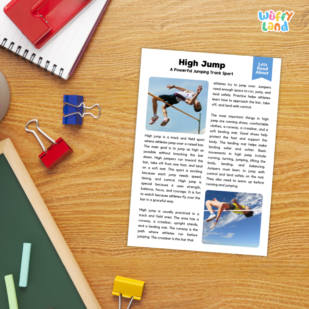 High Jump Sports Reading Passages and Comprehension Questions Worksheets