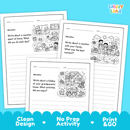 Holiday Narrative Writing Prompts Printable Vacation Journal Worksheets