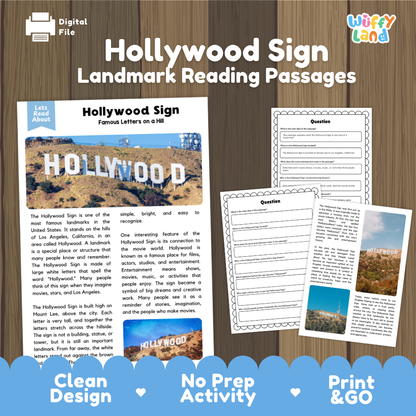 Hollywood Sign Landmark Reading Passages and Comprehension Questions Worksheets