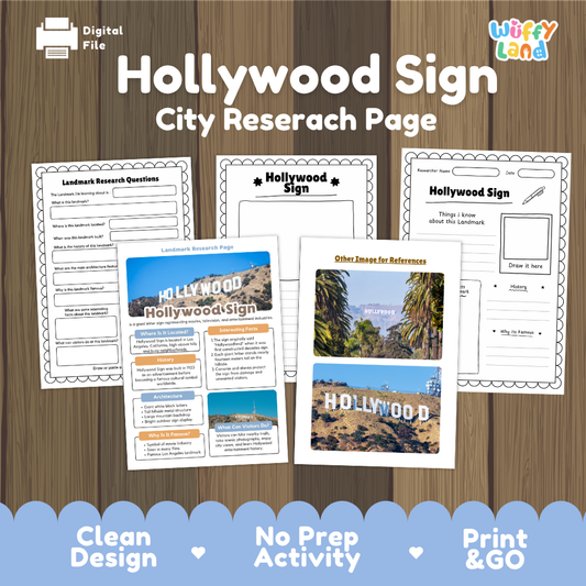 Hollywood Sign Landmark Research Page Fact Sheet and Worksheets