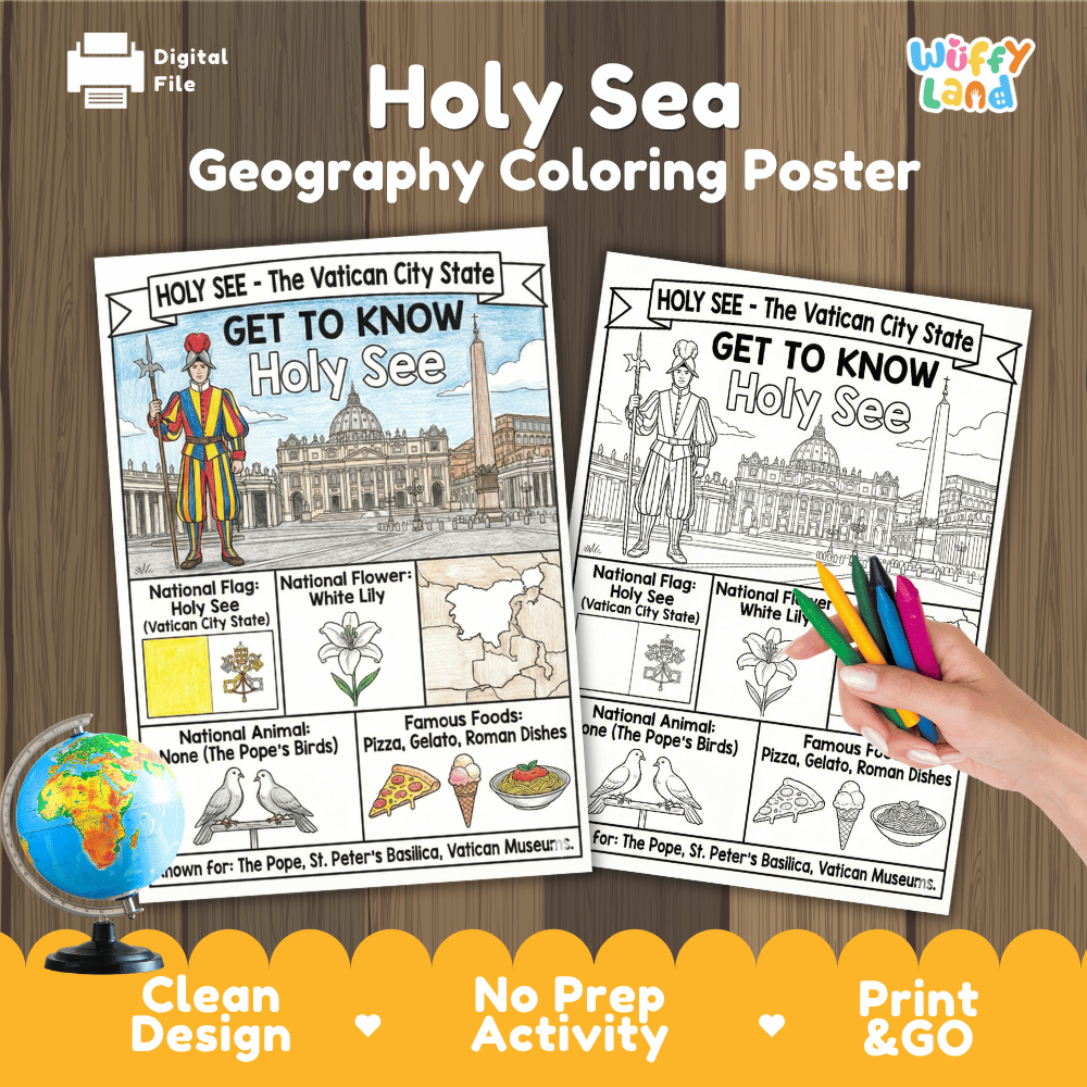Holy See Vatican City Geography Coloring Poster | Country Study Research Worksheet Activity