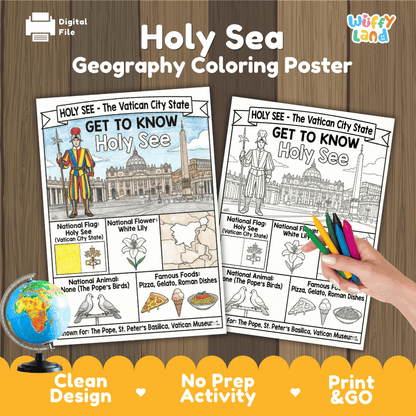 Holy See Vatican City Geography Coloring Poster | Country Study Research Worksheet Activity