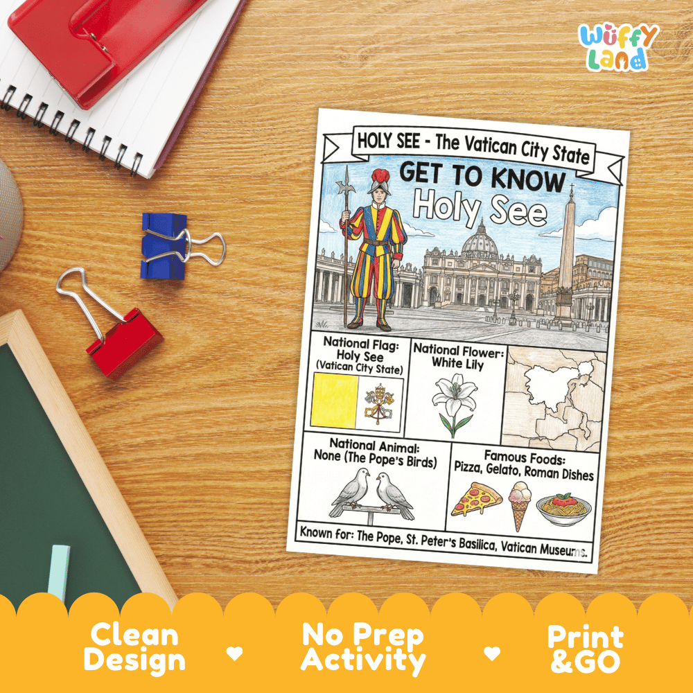 Holy See Vatican City Geography Coloring Poster | Country Study Research Worksheet Activity
