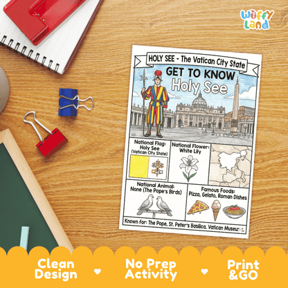 Holy See Vatican City Geography Coloring Poster | Country Study Research Worksheet Activity