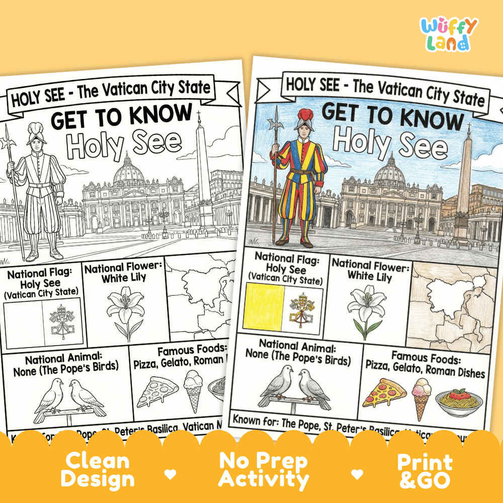 Holy See Vatican City Geography Coloring Poster | Country Study Research Worksheet Activity