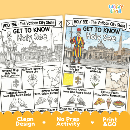 Holy See Vatican City Geography Coloring Poster | Country Study Research Worksheet Activity