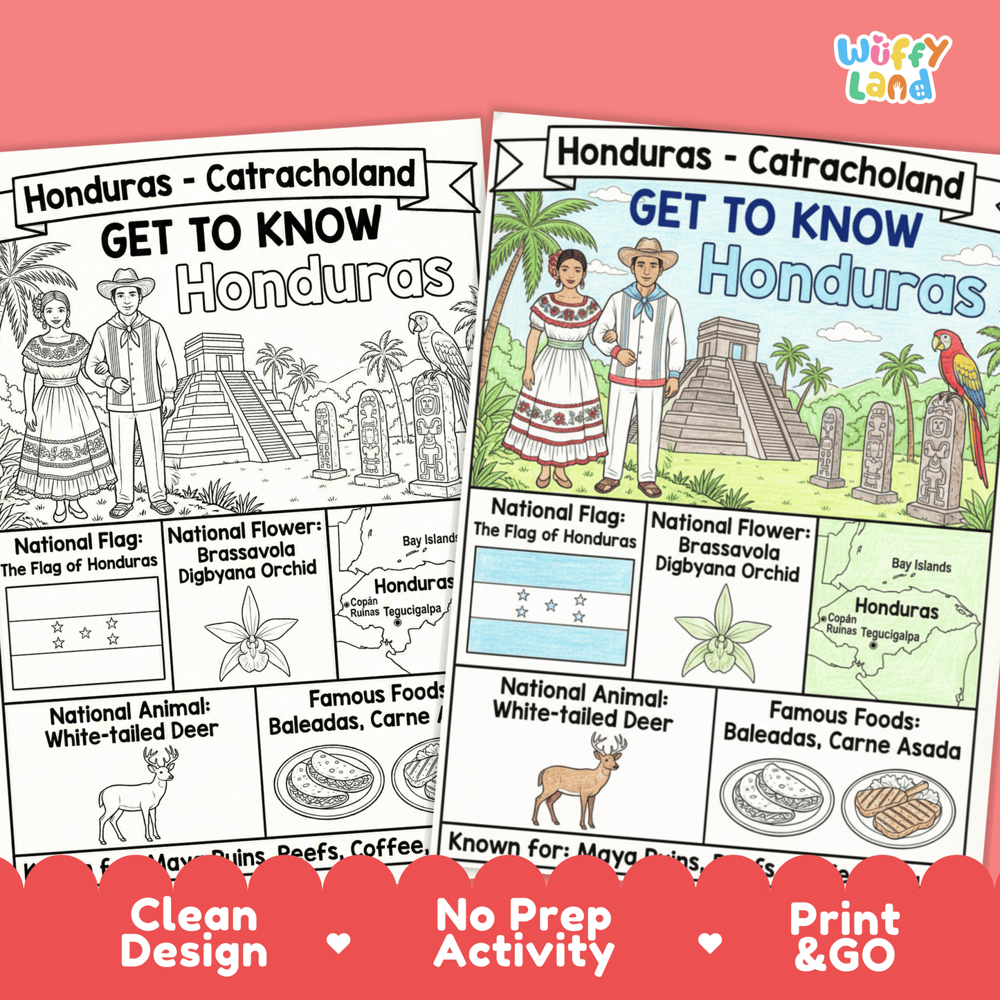 Honduras Country Study Geography Coloring Page Worksheet Activity