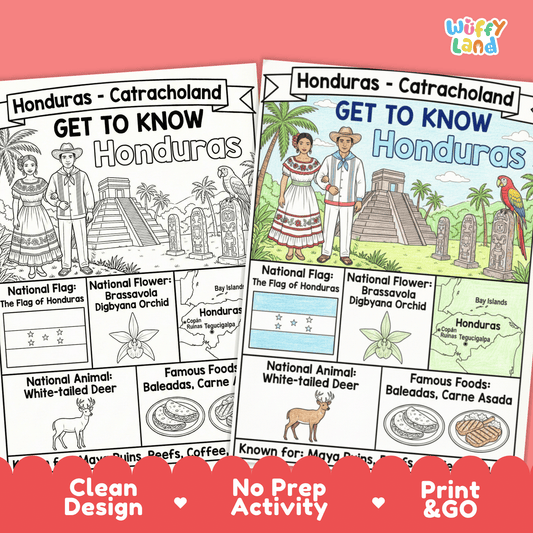 Honduras Country Study Geography Coloring Page Worksheet Activity