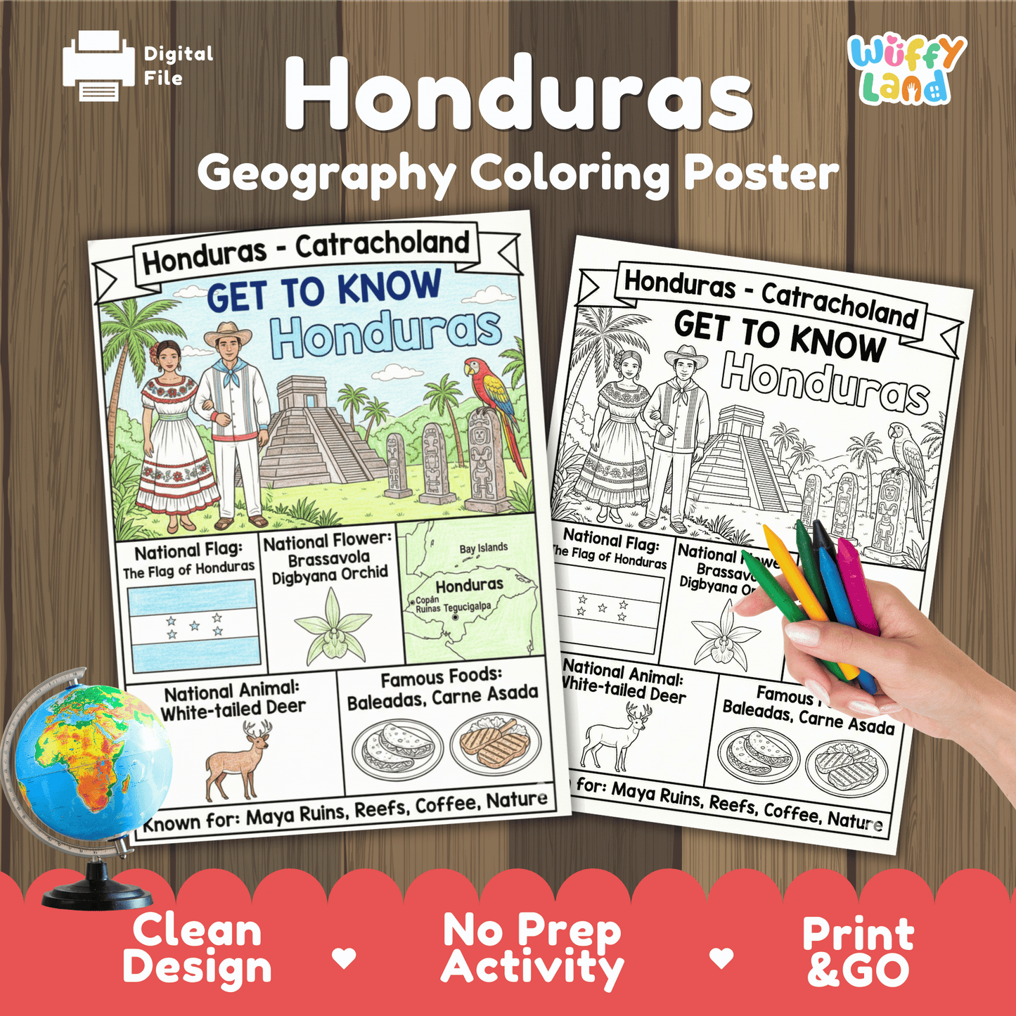 Honduras Country Study Geography Coloring Page Worksheet Activity