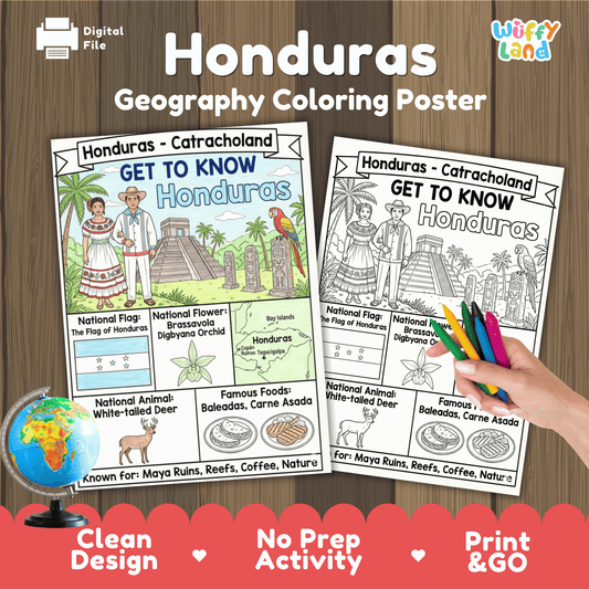Honduras Country Study Geography Coloring Page Worksheet Activity