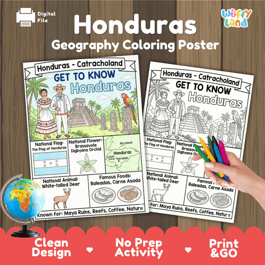 Honduras Geography Coloring Poster and Activity Worksheet