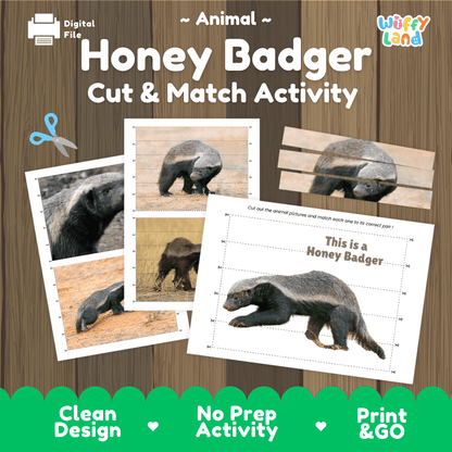 Honey Badger Cut and Match Activity Worksheets | Safari Animal Puzzle Printables