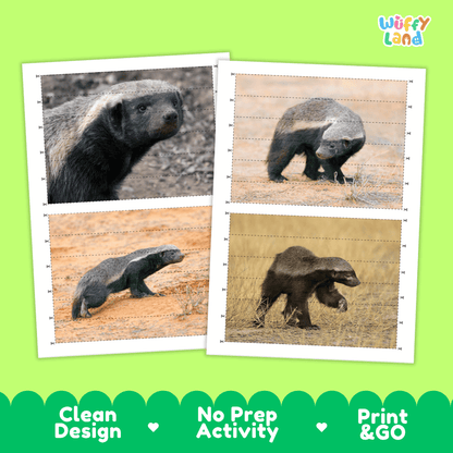 Honey Badger Cut and Match Activity Worksheets | Safari Animal Puzzle Printables