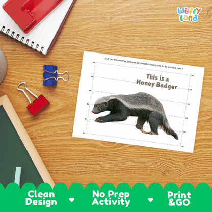 Honey Badger Cut and Match Activity Worksheets | Safari Animal Puzzle Printables