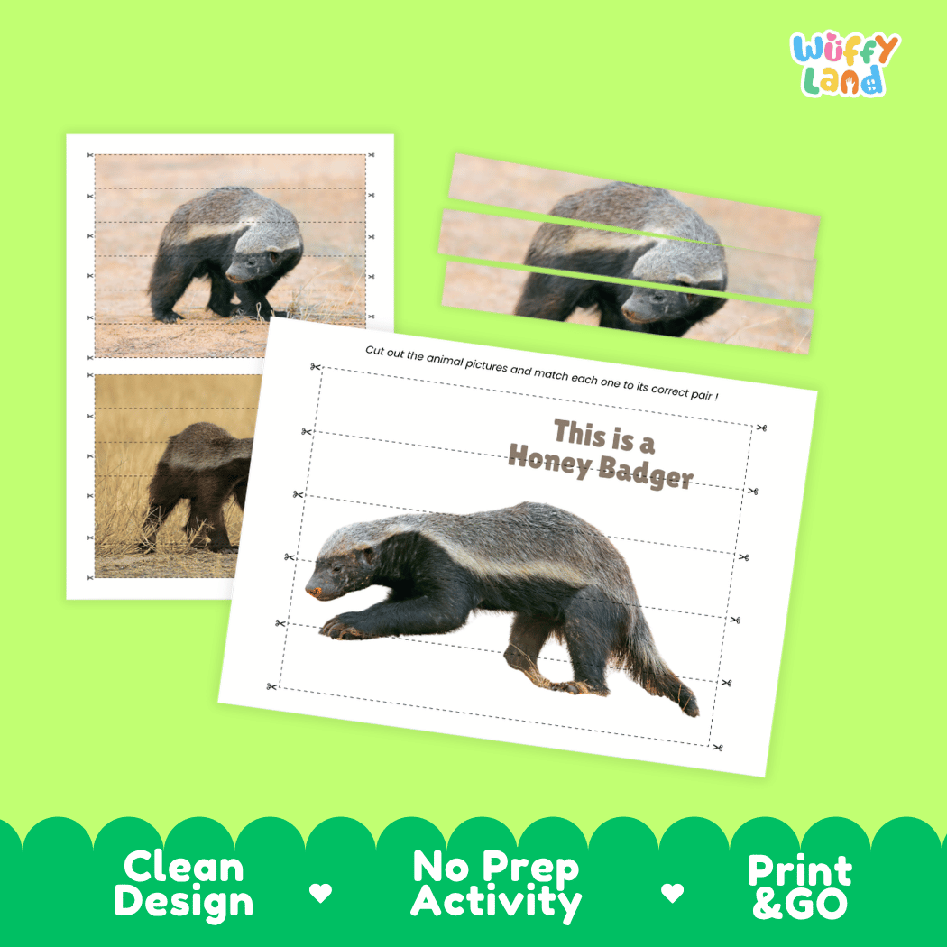Honey Badger Cut and Match Activity Worksheets | Safari Animal Puzzle Printables